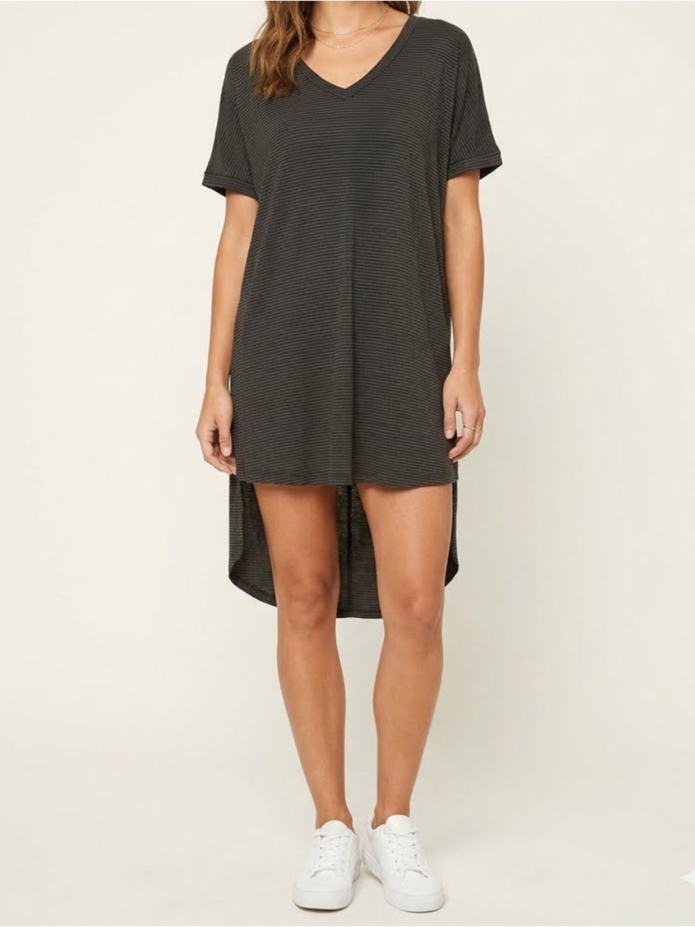 BRANDY MELVILLE Stretch Jersey Knit Striped Oversized High Low T-Shirt Dress OS